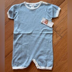 Angel Dear Light Blue Knit Baby Romper with White Trim